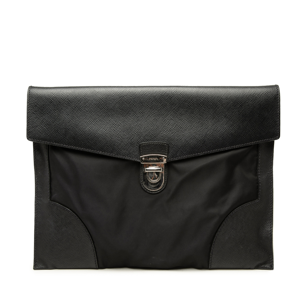 Pre-Loved Prada Saffiano Trimmed Tessuto Clutch